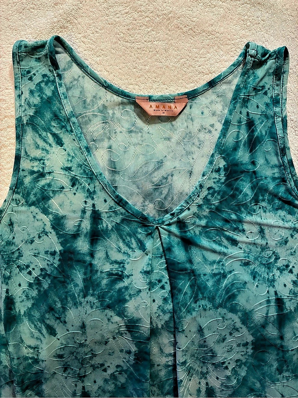 AMANA Floral Tank Top in Blue & Green 2X Like New - Picture 6 of 7